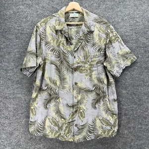 Caribbean Shirt Men XL Tall Gray Floral Button Up Collared Short Sleeve Silk - Picture 1 of 9