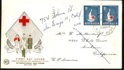 100th Ann. of International Red Cross Australia First Day Cover Mailed to USA  - Image 1 of 3