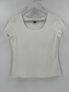 Camiseta para mujer Lafayette 148 blanca mediana manga corta transparente cuello redondo algodón - Imagen 1 de 18