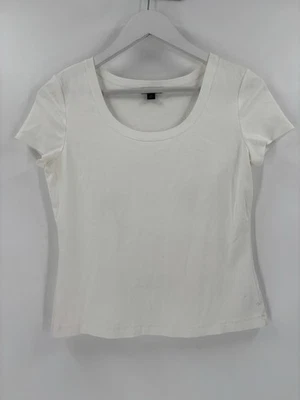 Lafayette 148 T-Shirt Womens Medium White Short Sleeves Sheer Scoop Neck Cotton - Image 1 of 4
