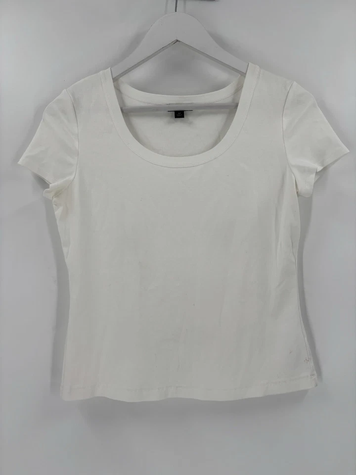 Lafayette 148 T-Shirt Womens Medium White Short Sleeves Sheer Scoop Neck Cotton - Image 1 of 4