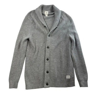 H&M M Cárdigan Mediano Suéter Chal Cuello Pescador Gris Tejido Botón Delantero Para Hombres Foto 1 de 4