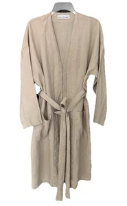 Love And Confuse Beige Stone Washed Pure Linen Wrap Tie Dressing Gown - S - Picture 1 of 8