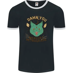 Camiseta Ringer Para Hombre Evil Cat Damn You MERCURIO RETROGRADO FotL - Imagen 1 de 3