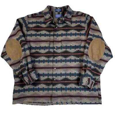 Camisa Pendleton Lana Virgen Abotonada Cuero Coderas Azteca/Hombre XXL Foto 1 de 4