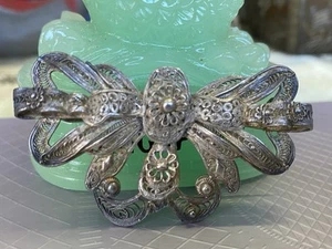 Victorian Silver Filigree Ladies Brooch Floral Blossom Lapel Scarf Pin Butterfly - Picture 1 of 3