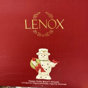 Lenox Happy Holly Days 7.5" Tall Snowman Cardinal Wreath Illuminated #897198 NEW - Picture 1 of 6