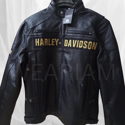 Harley Men's  Vintage Cowhide Biker Leather Jacket Motorcycle Passing Link Style - Image 1 of 4