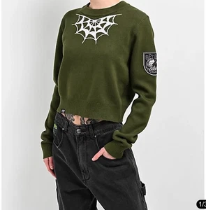 Zumie Lurking Class by Sketchy Tank Spider Web Green Crop Sweater Gr. Kleine S - Bild 1 von 12