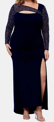 Betsy & Adam Women's Black Glitter-Sleeve Sheath Dress Plus Size 14W - Image 1 of 2