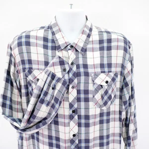 Camisa de vestir de franela tejida Akoo 2XL azul crema amarillo gris cuello a cuadros bolsillo - Imagen 1 de 11