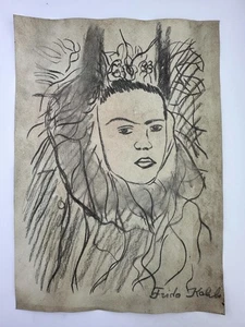 Quadro artistico Frida Kahlo COA disegno originale carta vintage firmato - Foto 1 di 3