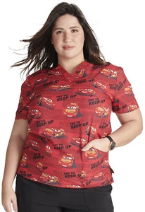 Lightning McQueen Cherokee Scrubs Disney Tooniforms Unisex V Neck Top TF728 CSYT - Picture 1 of 6