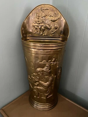 Large Antique Vintage Embossed  Brass (?) Umbrella and Walking Stick Stand - Image 1 of 2