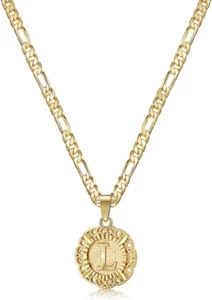 Initial Necklaces for Women, 14K Gold Plated round Letter Pendant Capital Monogr - Picture 1 of 12