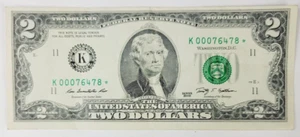VINTAGE RARE 2009 STAR NOTE $2 Dallas TWO DOLLAR BILL $Low Serial$$ - Picture 1 of 3