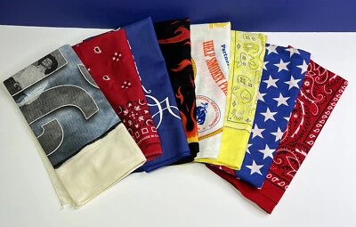 Mixed Lot of 7 Bandana Handkerchiefs Alabama Rodeo Smokey Flames Colorfast Etc. Foto 1 de 4