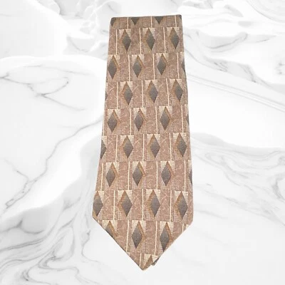 Stafford Executive 100% Silk Wide Neck Tie 59" x 4"  Brown/Gold/Green - Image 1 of 3
