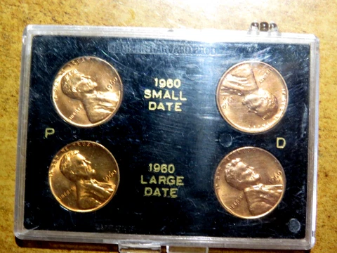 1960 P,D  US Lincoln Memorial 1 Cent Large Small Date Four Coin Variety Set  D1 Cover