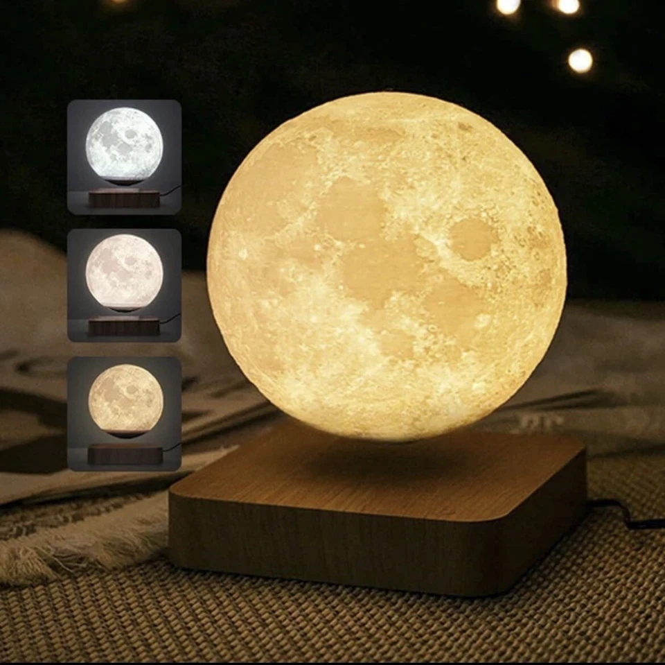 Lámpara Luna Levitante Flotante Giratoria Impresión 3D LED Luz Luna Base Madera Foto 1 de 4