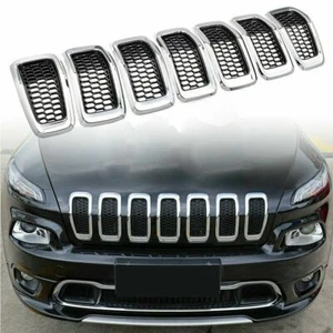For 2014-2018 Jeep Cherokee Chrome Front Grill Inserts Honeycomb Mesh Cover 7pc - Picture 1 of 9