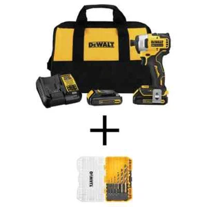 Dewalt Impact Driver 20V Li-Ion Cordless Compact+Bag Black/Gold Drill Bit (10Pc) - Picture 1 of 12