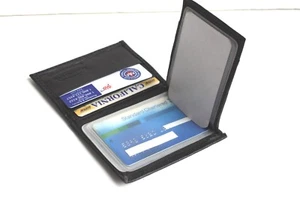 Hombre Plegable Cuero Genuino Plástico Mangas Solapa Top Crédito Cartas Cartera - Imagen 1 de 9