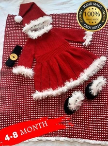 CROCHET HANDMADE CHRISTMAS FOR AGE 4-8 MONTHS, BLANKET SET AND HAT FOR BABY GARL - Picture 1 of 16
