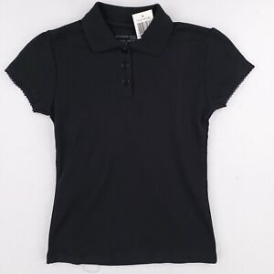 Kids School Uniform Polo Shirt Girls Sz 7 Black Scalloped Knit SS Irregular