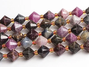 8MM Genuine Natural Multicolor Ruby Beads Grade AA Bicone Faceted Loose Beads - Picture 1 of 3