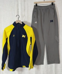 Vintage University of Michigan Adidas Full Zip Fleece Pants Set Jacket Men's M L - Picture 1 of 10
