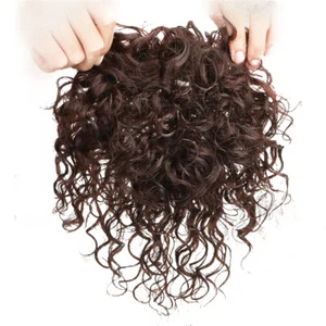 Fluffy Wavy Curly With Bangs in  Remy Human Hair Topper Wig Top Piece For Women - Picture 1 of 18