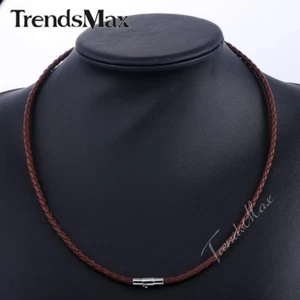 Braided Rope Cord Necklace Mens Chain Man-made Leather Choker 4/6/8mm 16-24 Inch - Picture 1 of 18