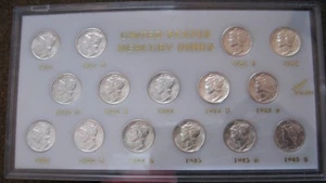 SET OF MERCURY SILVER DIMES 1941-1945 (15 COINS).. CH/GEM BU - Picture 1 of 2