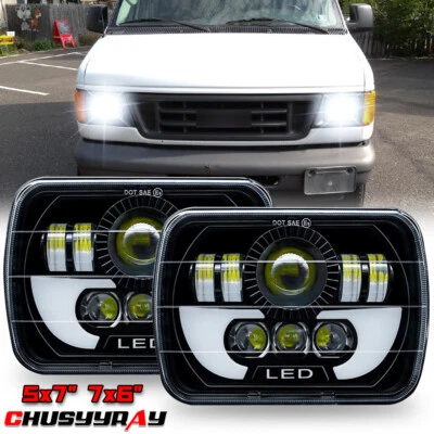 Par de faros LED 5X7 7X6 pulgadas haz alto/bajo para Ford F250 F350 E150 E250 E350 Foto 1 de 4