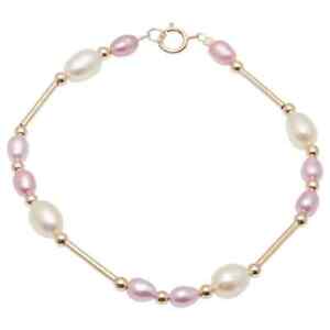 A B Davis 9ct Gold Freshwater Pearl Bar Bracelet, Pink/White