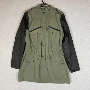 Witchery Jacket Womens 14 Green Black Short Military Coat Parka Drawstring Waist - Picture 1 of 7