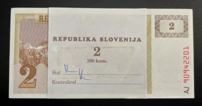 SLOVENIA 2 TOLARJEV P-2 1990 x 1,000 Pcs Lot 10 BUNDLE PRE EURO UNC BANK NOTE - Image 1 of 4