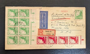 Germany 1937 registered airmail cover with many nazi stamps, to Mobile, Ala, US - Bild 1 von 2