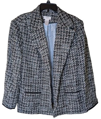 Abrigo Blazer Worthington Azul, Negro, Blanco Forrado de Tweed para Mujer - Talla 20W Foto 1 de 4