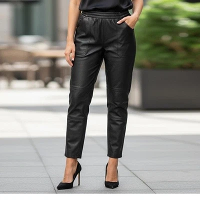 Vintage 90s Charles Klein Leather Pants Womens S Black High Rise Rock Retro Moto - Image 1 of 4