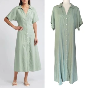 Madewell Short Sleeve Button Front Midi Shirtdress Dress Size 14 Linen Blend - Picture 1 of 18