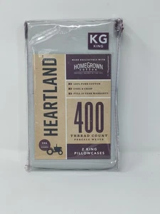 Heartland HomeGrown 400-Thread-Count King Pillowcases Percale Weave Silver - Picture 1 of 2