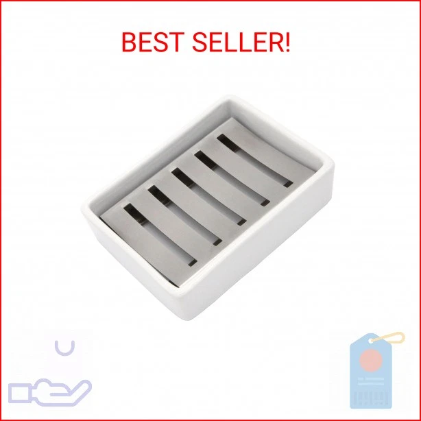 Passionier Ceramic Soap Dish Stainless Steel Holder for Bathroom and Shower