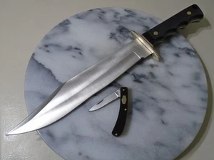 Old Timer Full Tang Bowie Fixed Blade Folding Pocket Knife Set w Sheath 1158653 - Picture 1 of 11