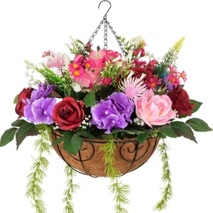 Artificial Fake Hanging Flowers Plants w/Basket for Home Patio Garden Porch Deco - Picture 1 of 22
