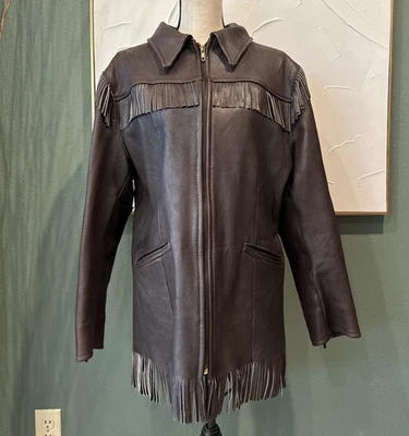 Vintage UBER Fringed Leather Jacket from Minnesota Med (?)  Excellent Shape - Image 1 of 4