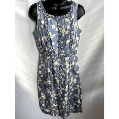 Vestido Floral Boden Edición Limitada 100% Seda Azul Cóctel Talla 6 Volantes Pradera Foto 1 de 4
