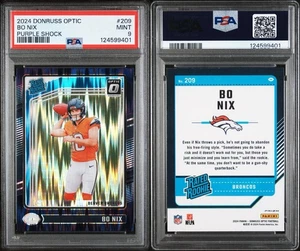 Amortiguador óptico púrpura Panini Donruss 2024 clasificación Bo Nix novato PSA 9 Denver Broncos - Imagen 1 de 5