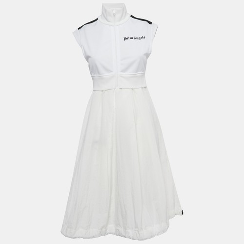 Abito midi in jersey e nylon con stampa logo bianco Palm Angels S